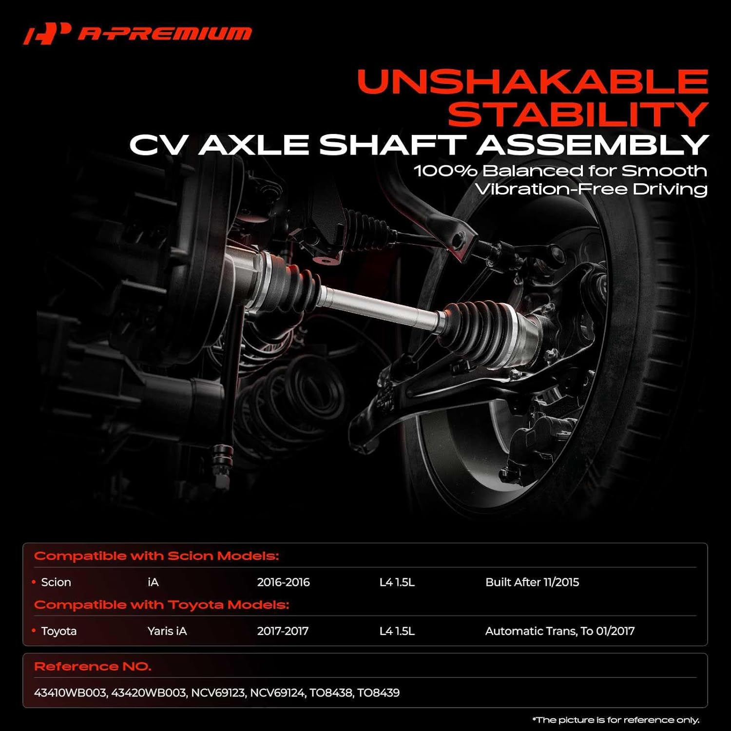 A-Premium Pair (2) Front CV Axle Shaft Assembly Compatible with Scion iA 2016 Base & Toyota Yaris iA 2017 Base, L4 1.5L, Driver and Passenger Side, Replace# 43410WB003