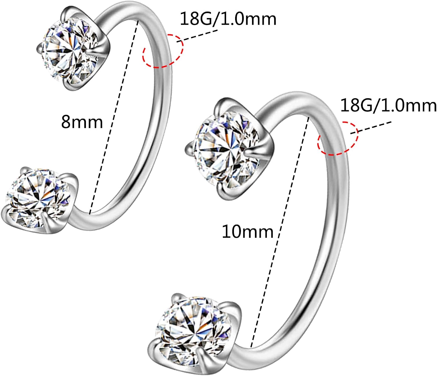 16G 18G 20G Internal Thread Horseshoe Nose Ring,316L Stainless Steel Circular Barbell Helix Snug Tragus Rook Daith Cartilage Earring Lip Ring Piercing Jewelry for Women Men 6mm 8mm 10mm 12mm