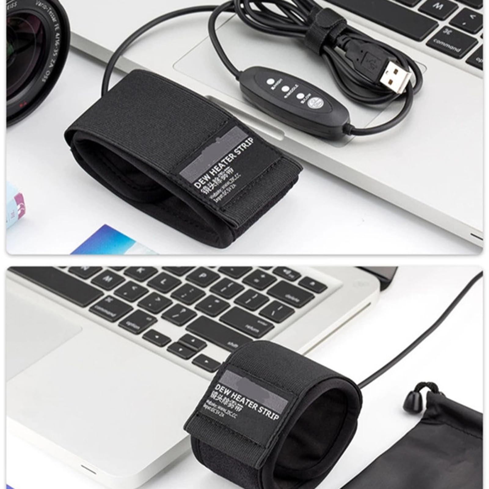 Bande chauffante USB anti-buée pour lentilles 28 x 6,5 cm 3 réglages de chaleur