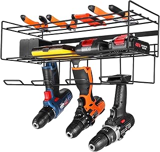 Power Tool Organizer Drill Storage Rack, Heavy Duty Floating Tool Shelf Wall Mounted, Cordless Drill Holder Hanging Steel Rack for Storage Garage, Pegboard, Plank, Cement Wall