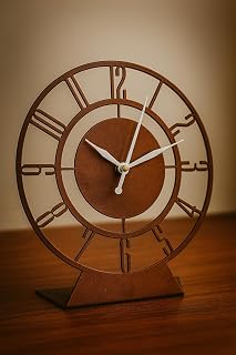 Ingo creation Modern Artistic Decorative Metal Table Analog Clock with Sweep and Silent Machine, Desk Clock for Living Room, Dining Room, Office, Home Decor, Copper, 18x20 CM