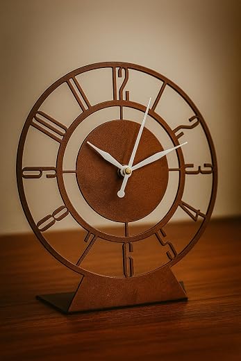 Ingo creation Modern Artistic Decorative Metal Table Analog Clock with Sweep and Silent Machine, Desk Clock for Living Roo...