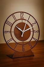 Modern Artistic Decorative Metal Table Analog Clock with Sweep and Silent Machine, Desk Clock for Living Room, Dining Room, Office, Home Decor, Copper, 18x20 CM