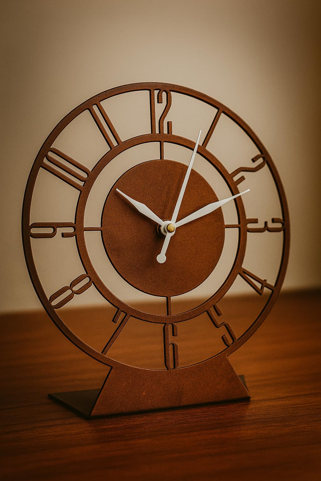 Ingo creation Modern Artistic Decorative Metal Table Analog Clock with Sweep and Silent Machine, Desk Clock for Living Room, Dining Room, Office, Home Decor, Copper, 18x20 CM-image-43