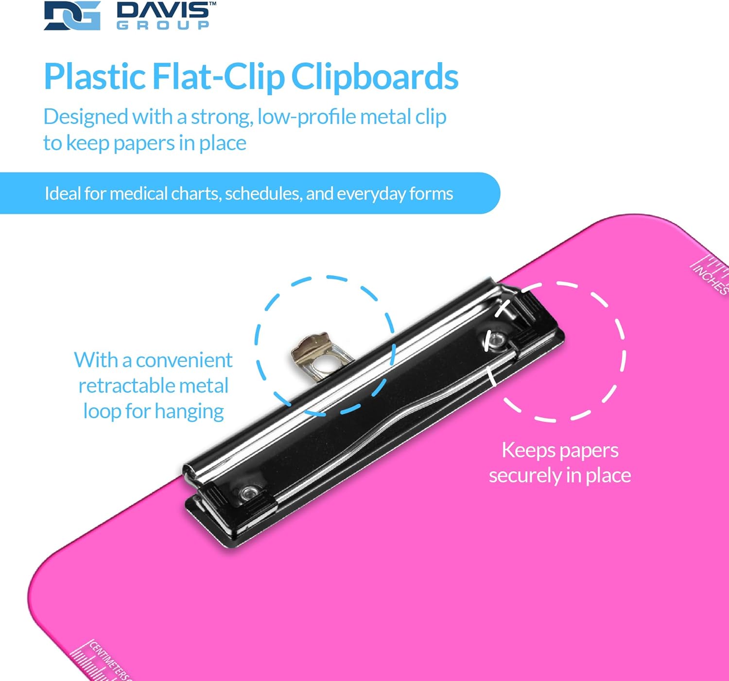Pack of 6 Plastic Clipboards with Flat Clip, Durable Writing Boards for Work, Class, and Nursing Use, 12.5" x 9", Transparent Pink