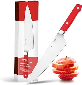 - Misen 8" Chef Knife – High Carbon Japanese AUS-10 Stainless Steel – Hybrid German & Japanese Blade – Precision Kitchen Knife for Professionals & Home Cooks – Ultimate Cutting Performance - Red