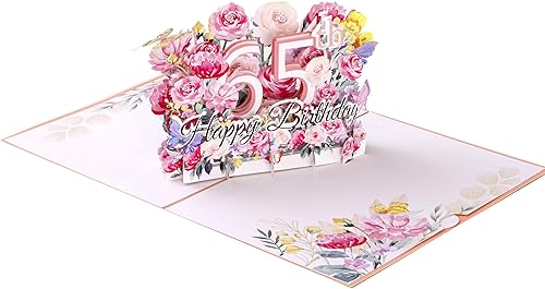 Miniatura 4 de Oyydecor Tarjeta emergente de feliz cumpleaños 65 para mujeres, esposa, regalo de cumpleaños 65 para mamá, tarjeta de cumpleaños de felicitación 3D