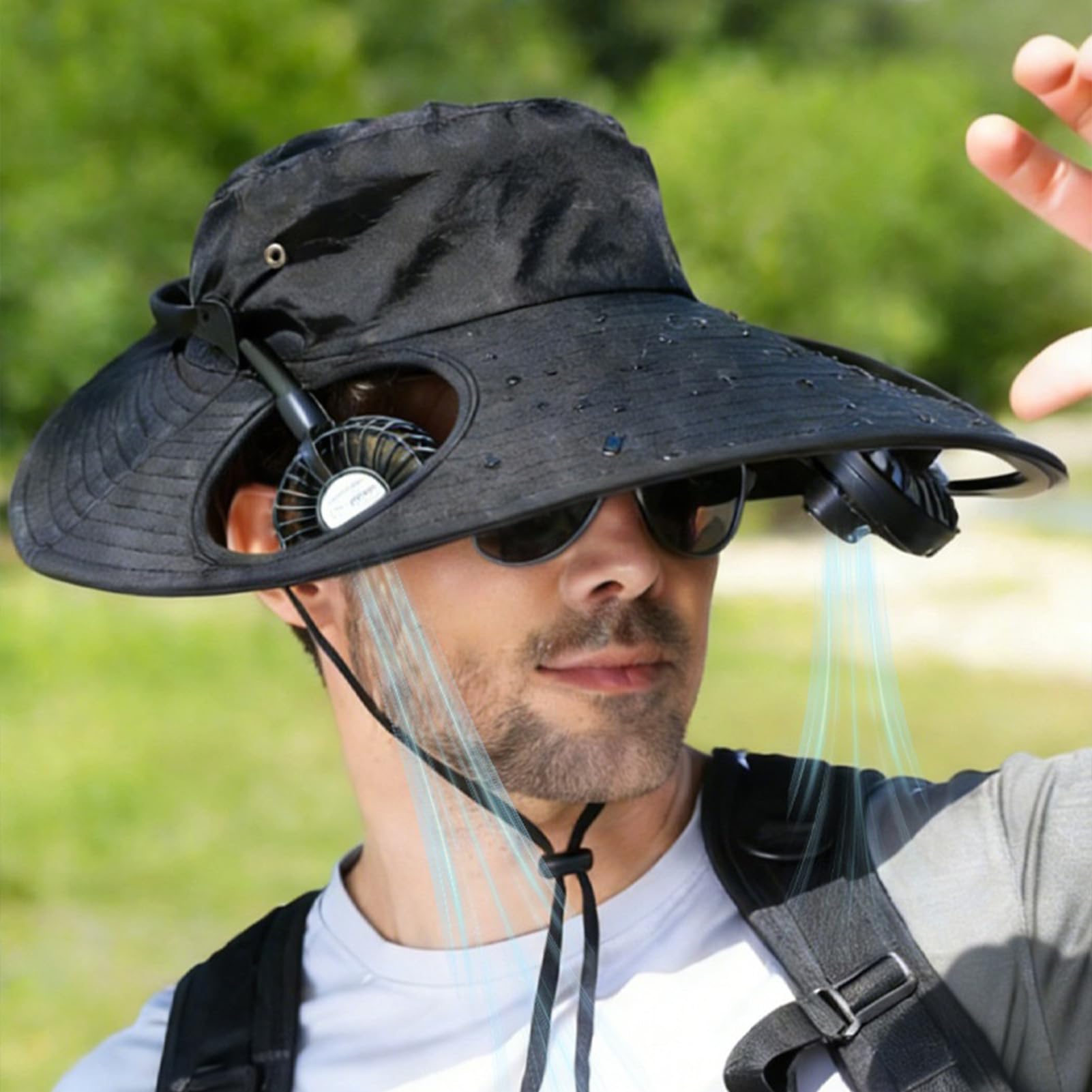 Chapeau bucket | Casquettes ajustables avec ventilateurs - Chapeau avec 2 ventilateurs rafraîchissants pour la nuque - Pour plage, camping, randonnée, running, jardinage, voyage, vacances, festival
