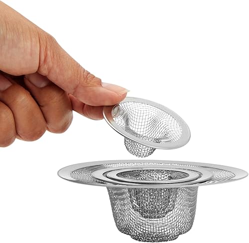 Miniatura 7 de Paquete de 4 coladores de malla para fregadero de cocina, tapones de pantalla de drenaje de acero inoxidable para baño, bañera (3 tamaños surtidos)