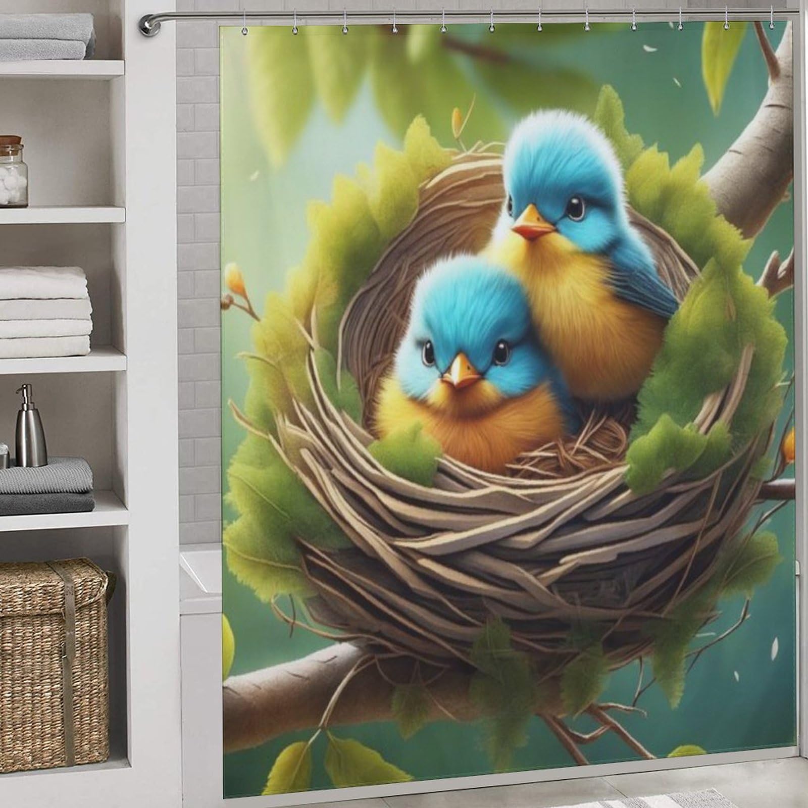 Rideau de douche imperméable oiseau en polyester lavable 183x183cm pour baignoire d'angle