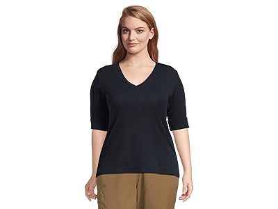 Lauren Ralph Lauren Plus Size Stretch Cotton Elbow-Sleeve V-Neck T-Shirts Women