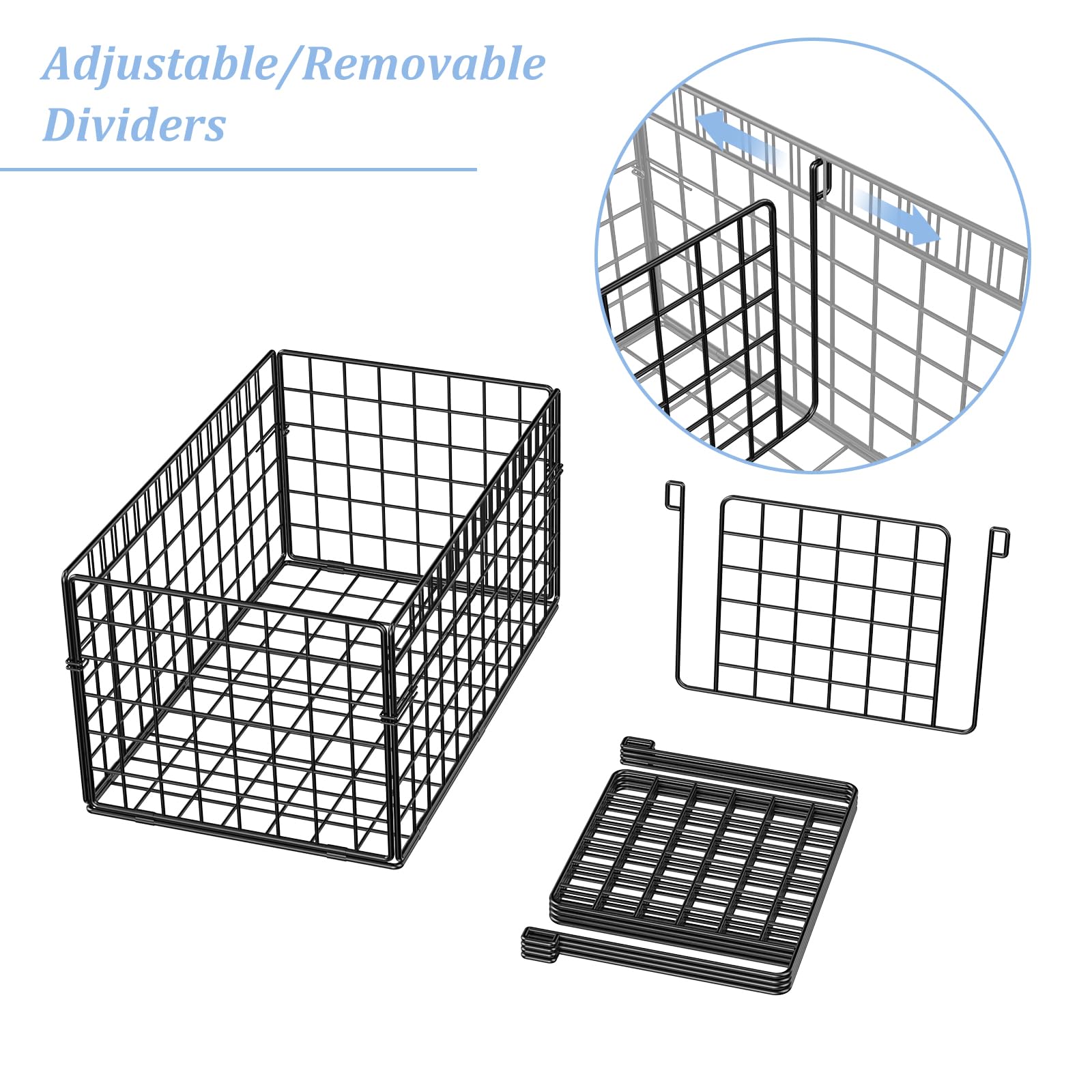 Retreat & Renew 2 Pack Metal Wardrobe Clothes Organizer,Drawer Organizers for Clothing,Closet Separation Storage Box for Underwear, Tops,Shirts,Jeans, Adjustable & Removable Dividers,Sturdy, (Black)