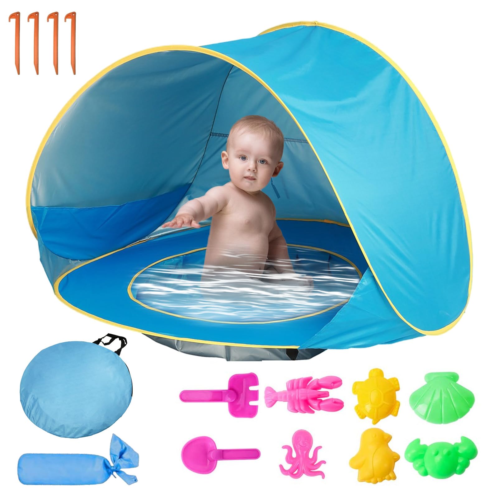 Tienda Playa Bebe, Pop Up Tienda de Playa, Tienda de Campaña con Piscina,Tienda Protección Solar Bebe, Anti UV 50+ para Playa Jardín Viajes Picnic Camping y Deportes Al Aire Libre