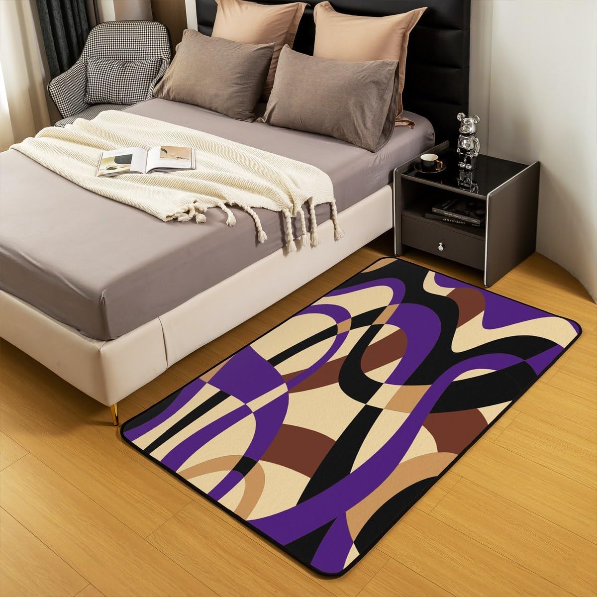 Feelyou Brown Black Purple Decorative Carpet Area Rug 5x7 Stripes for Living Room, Kids, Boys, Girls Decor - Geometric Accent Microfiber Modern Striped Art Abstract