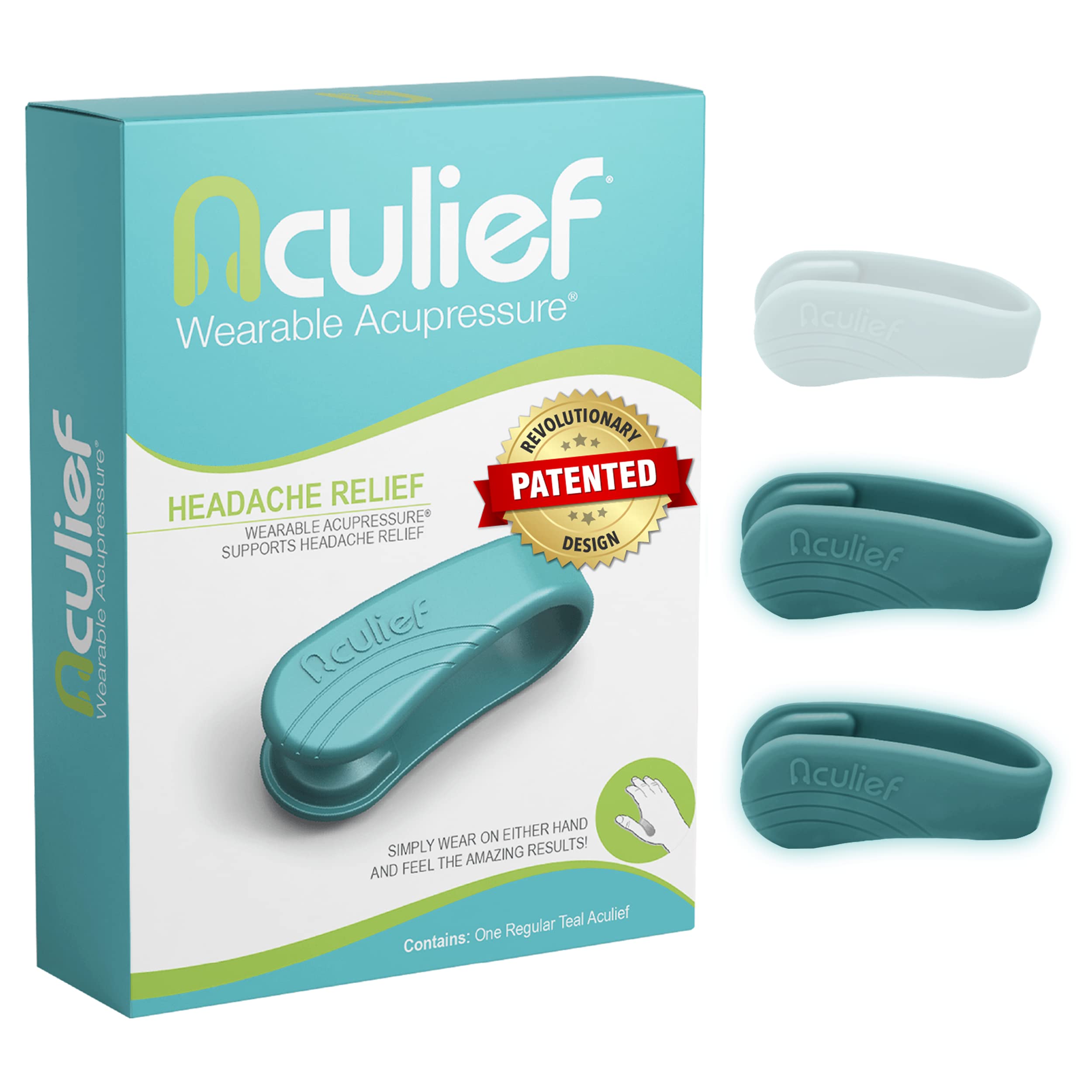 AculiefAward Winning Natural Headache, Migraine, Tension Relief Wearable – Supporting Acupressure Relaxation, Stress Alleviation, tension relief and headache relief - 1 Pack (Small & Regular, Teal)