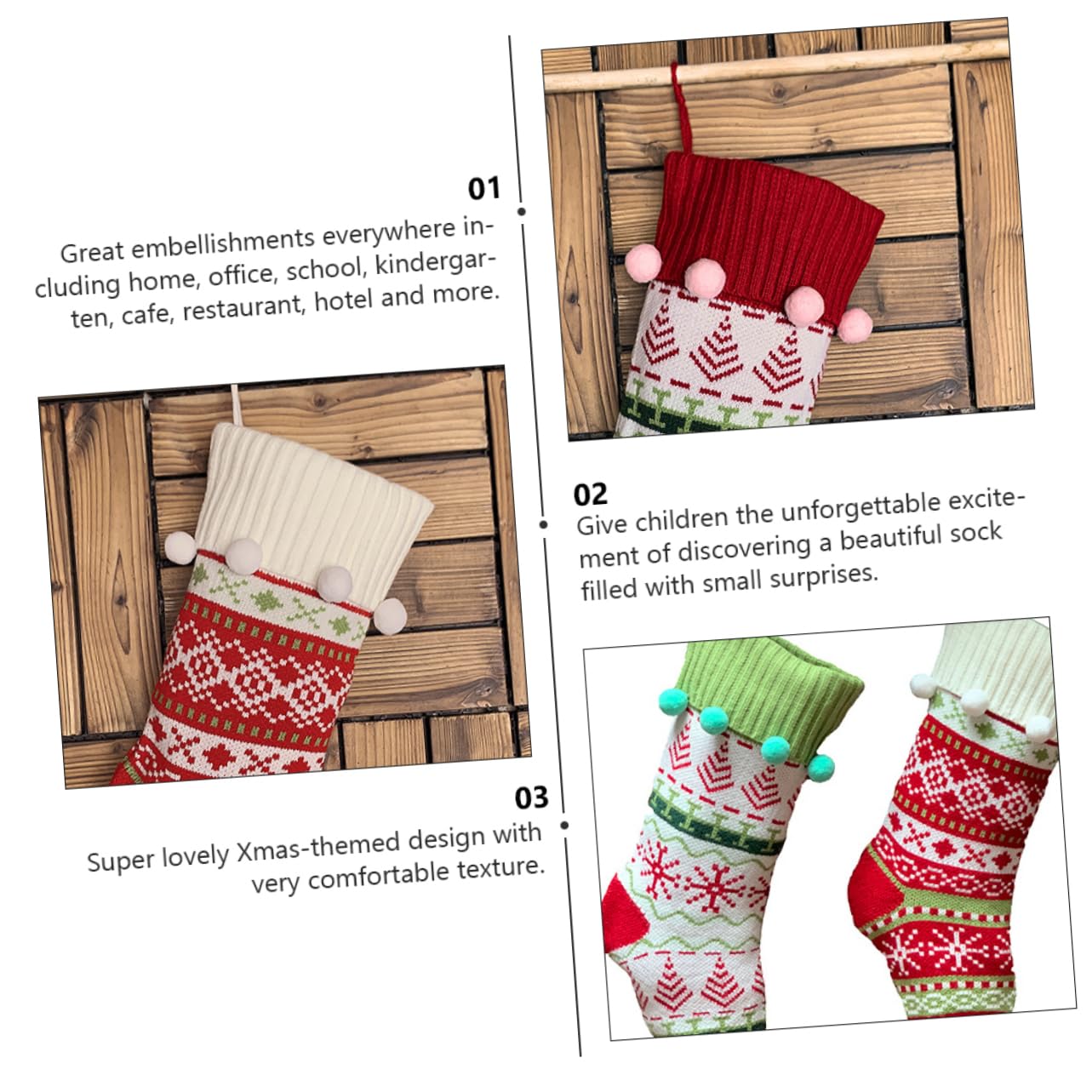 3piezas Calcetines De Punto Navideños De Regalos Decorativas para Árboles De Navidad y