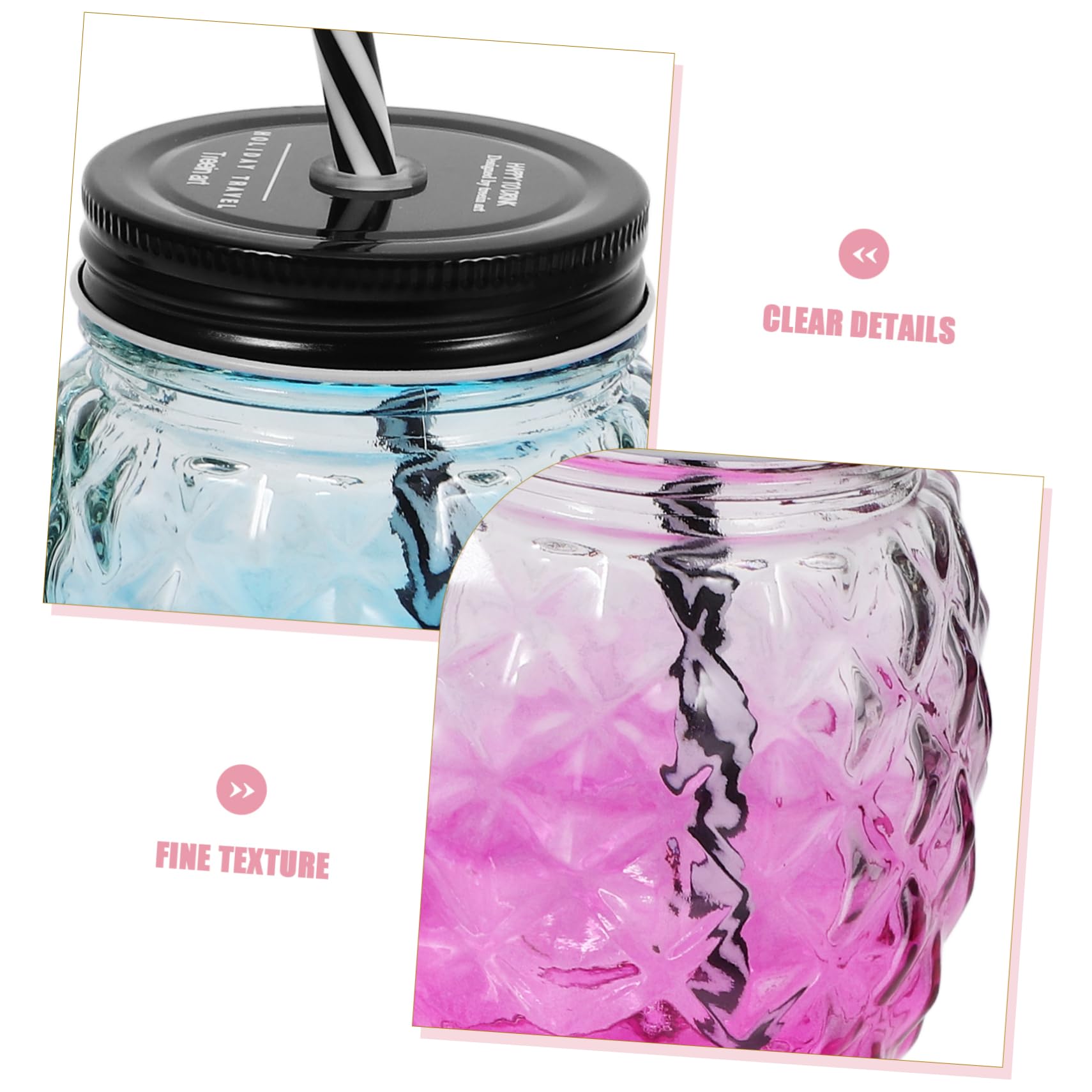 DECHOUS Glasbecher aus Glas 4 Stück und Trinkhalm mit Auslaufsicherem Deckel Langlebige Gerippte Trinkbecher Spill Proof Design für Arbeit und Schule