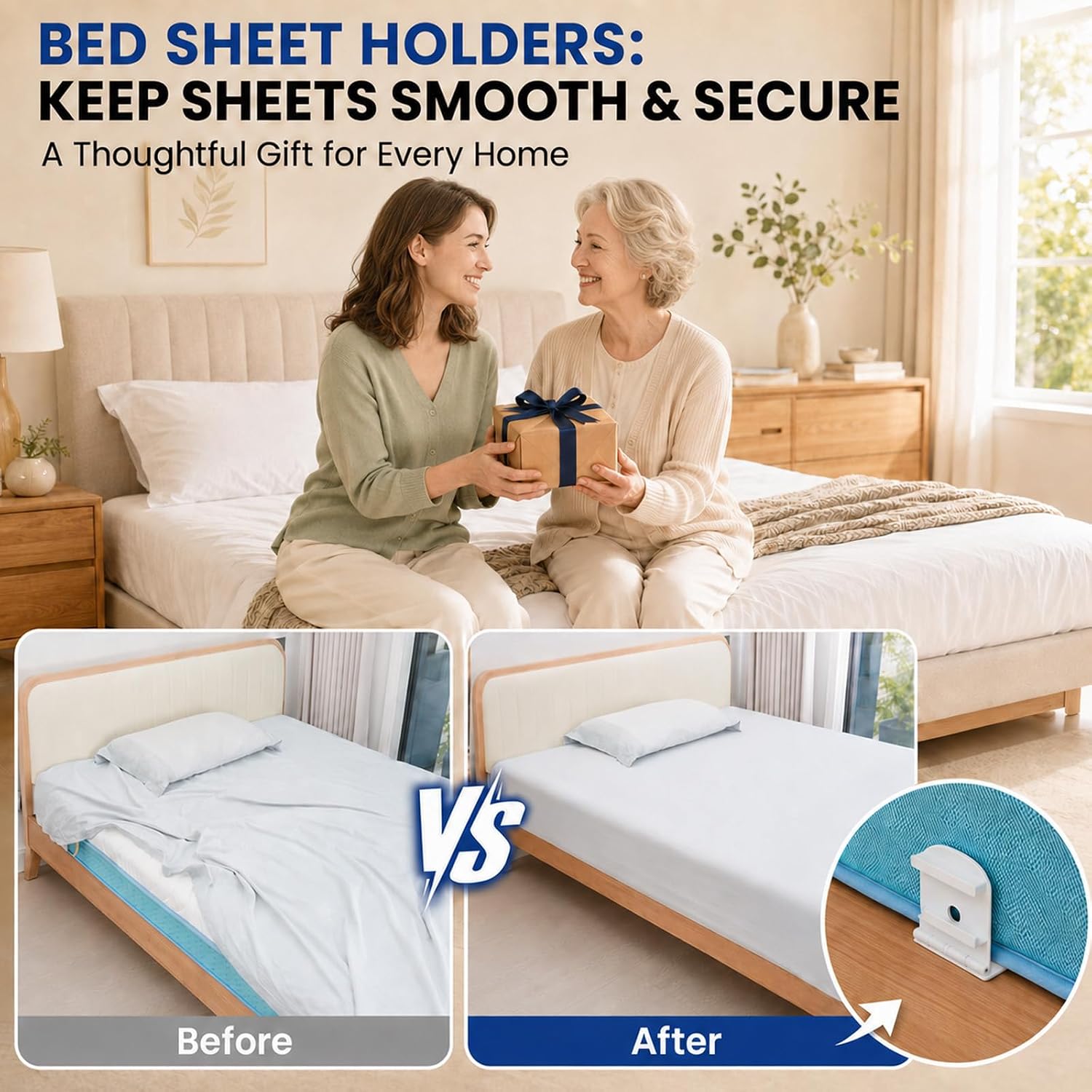 4PCS Bed Sheet Holders Grippers，Fitted Sheet Holder,Sheet Holders （White）
