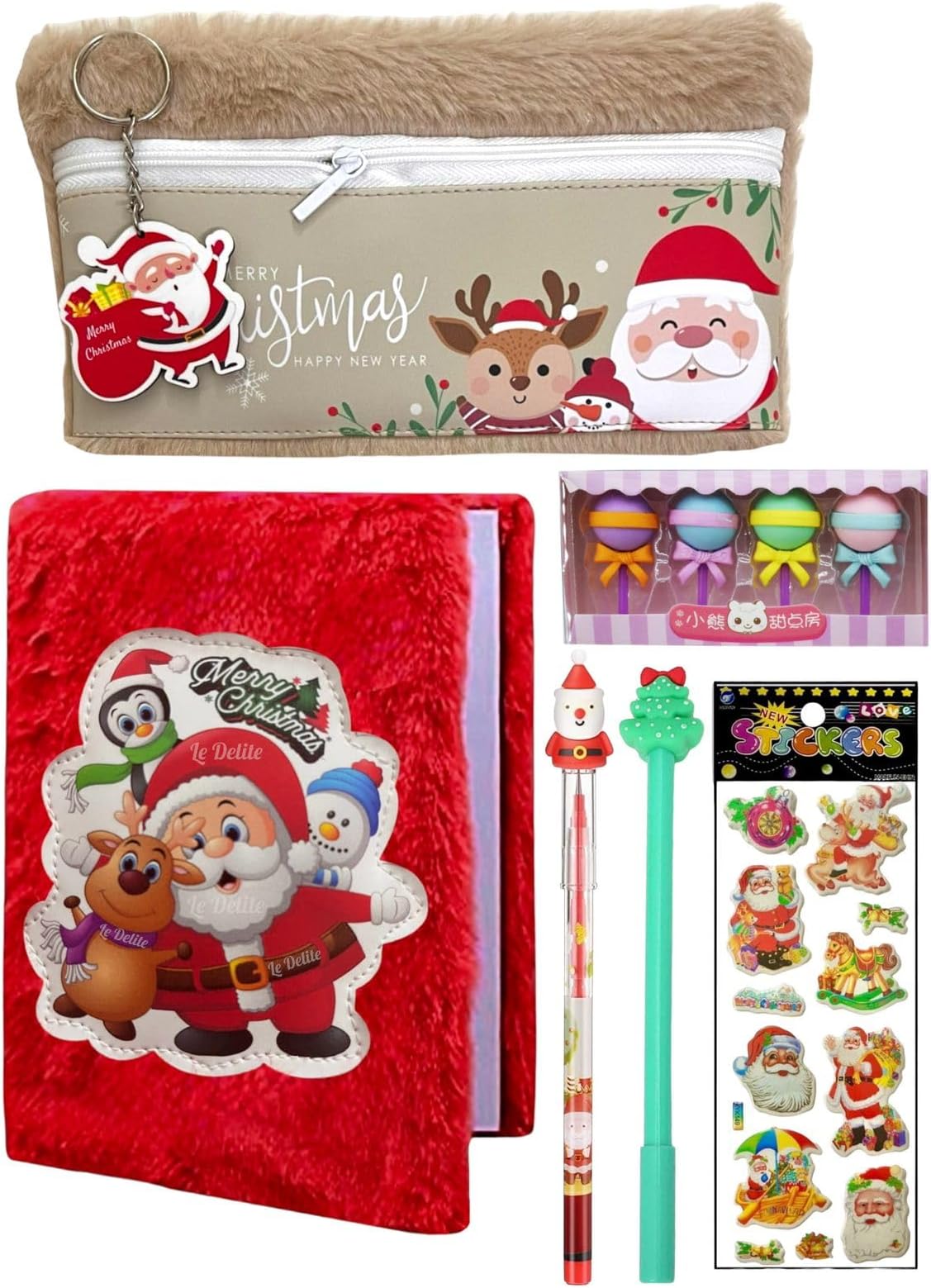 Le Delite Unicorn Magic Dream Light blinking Stationery Gift Set for Kids I new year goody gift set cute stylish School Stationery Fur Pouch for Kids (xmas fur combo)