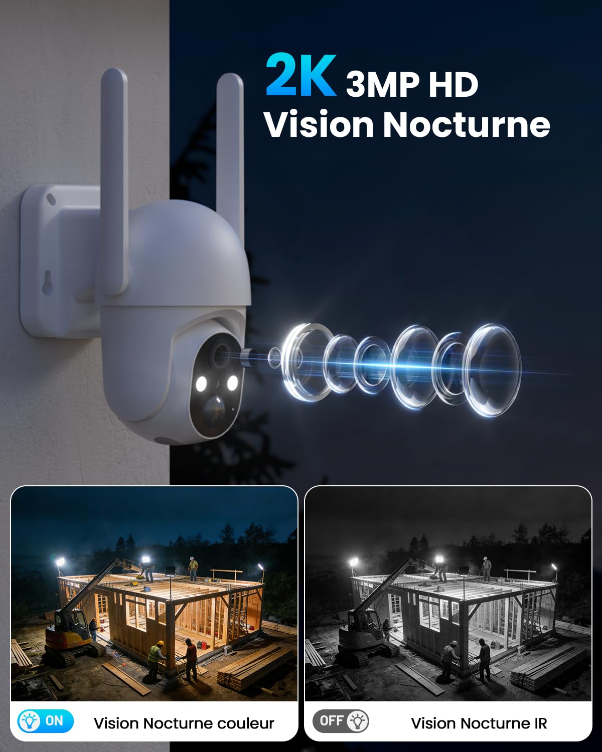 SEHMUA 4G LTE Caméra Solaire Extérieure avec Carte Sim, 2K HD IP Caméra de Surveillance sans Fil avec Panneau Solaire, Vision Nocturne Couleur et Détection PIR, Imperméable IP66