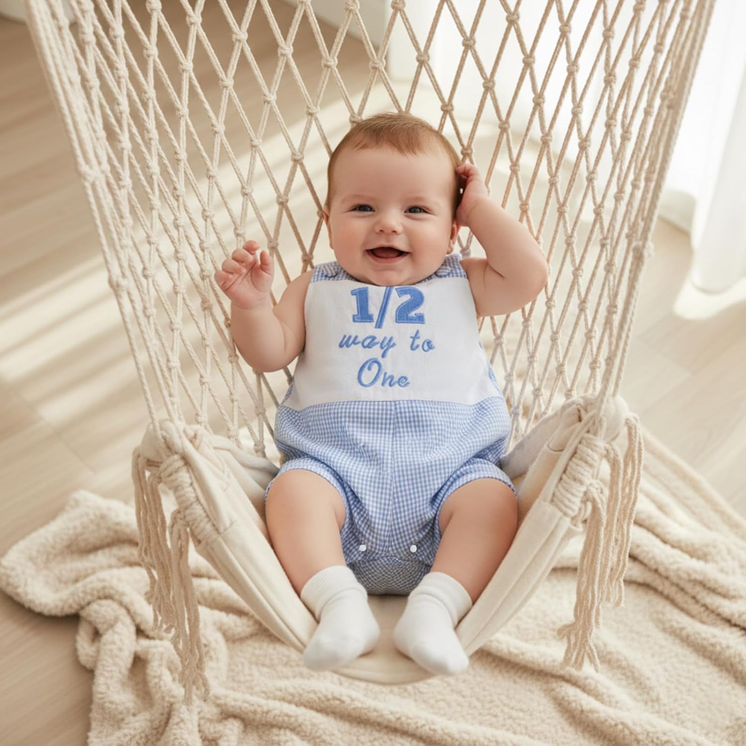 Infant Baby Boy Half Birthday Outfit 1/2 Way to One Sleeveless Romper Jumpsuit Half Year Birthday Clothes - Image 3