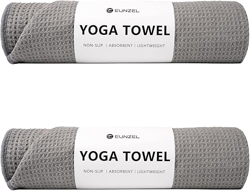 Eunzel Paquete de 2 toallas de yoga caliente, toalla antideslizante para esterilla de yoga con puntos de agarre de fibra adhesiva absorbente de