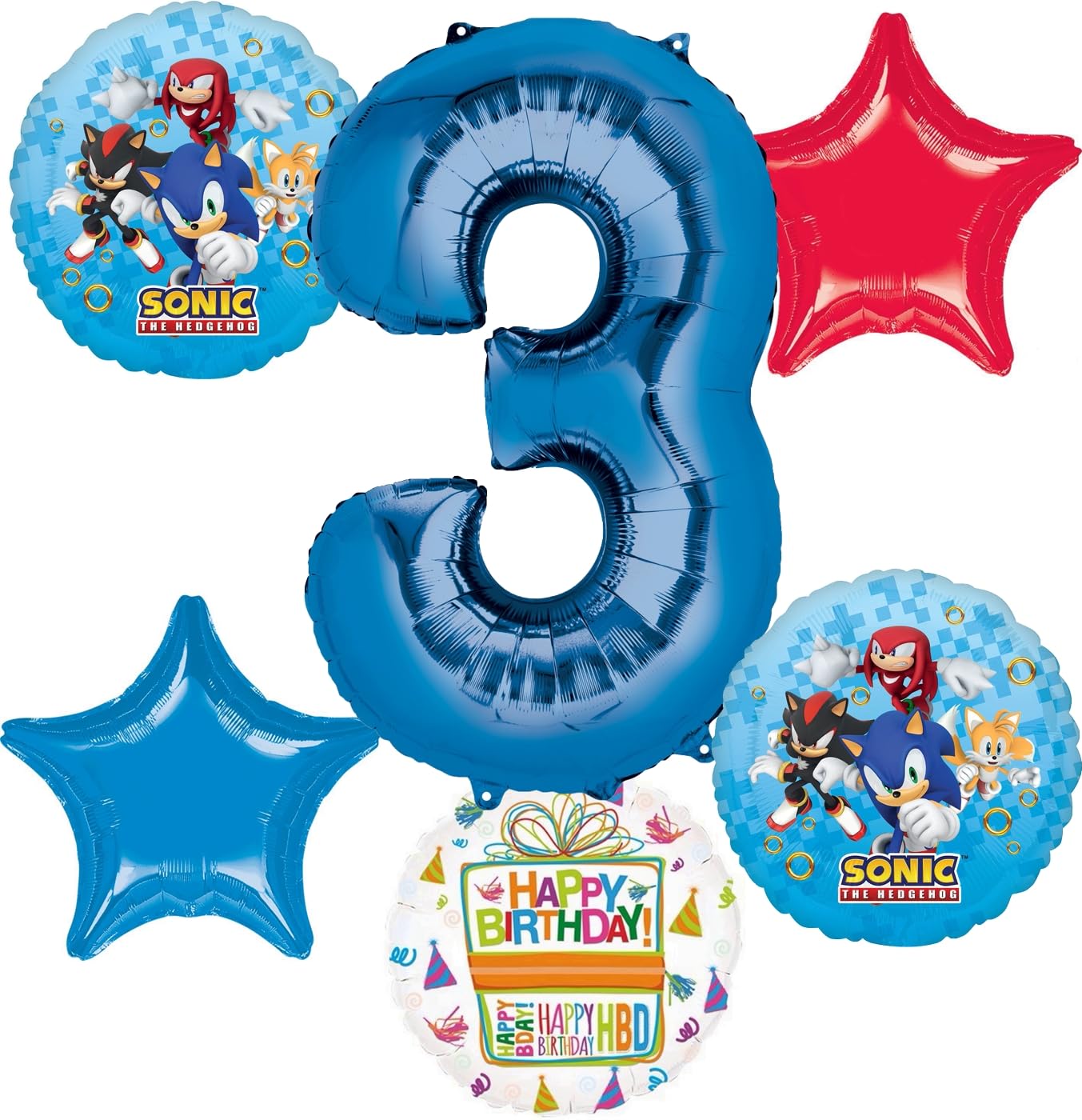 Anagram Sonic 3rd Birthday Party Supplies Video Gamers Hedgehog Foil Balloon Bouquet Decorations 6pc