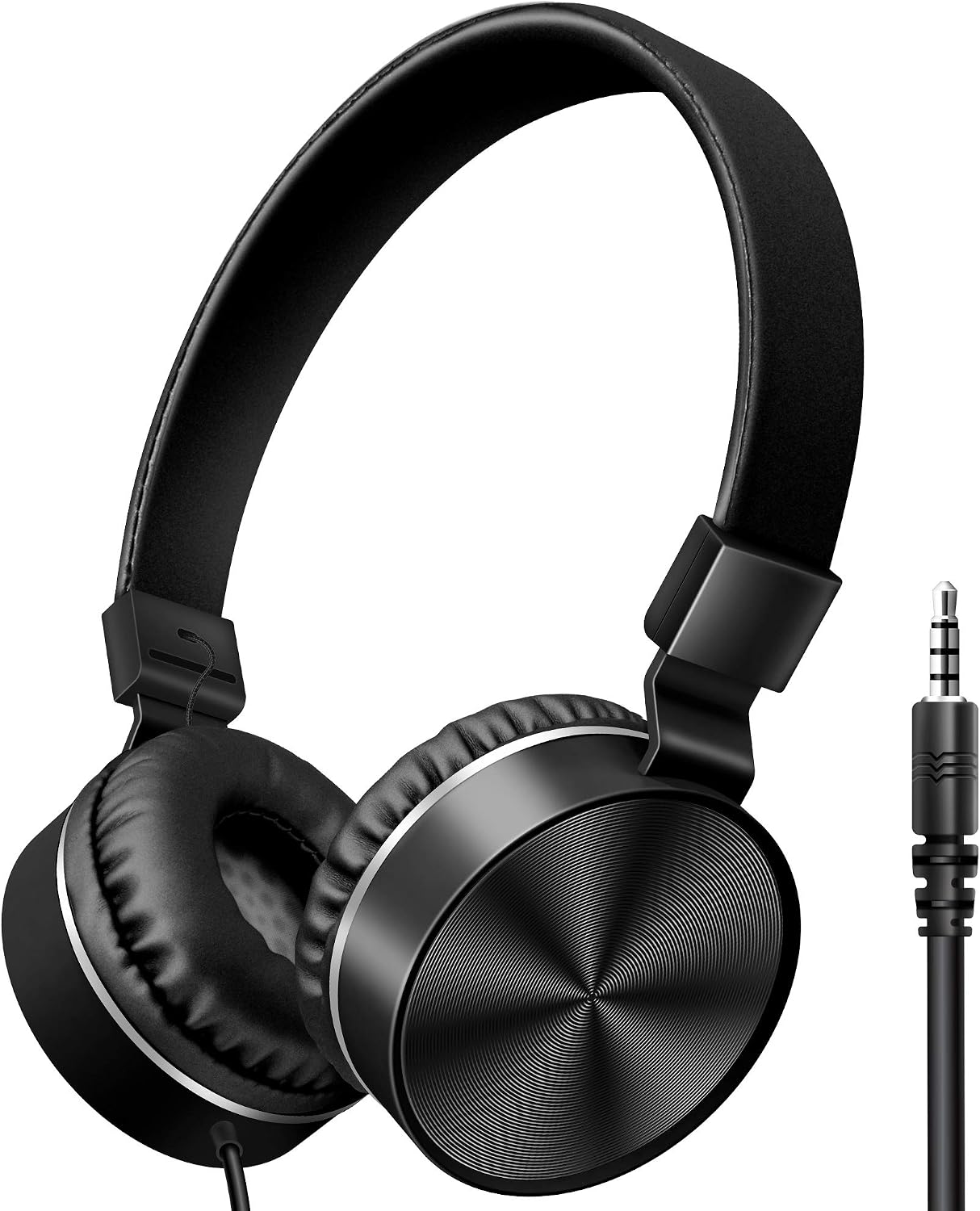 On-Ear Headphones with Built-in Mic, Portable Audio Headset with Adjustable Headband, Soft Ear Cushioned Pads, Foldable Design, for Phone or Computer Use, Hear Calls & Music Clearly (Matte Black)