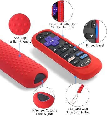 2 Pack Silicone Case Cover for TCL/Hisense/Roku Streaming TV Stick Remote - Shockproof Washable Remote Cover Anti-Slip Sleeve with Lanyard (Red+Purple)