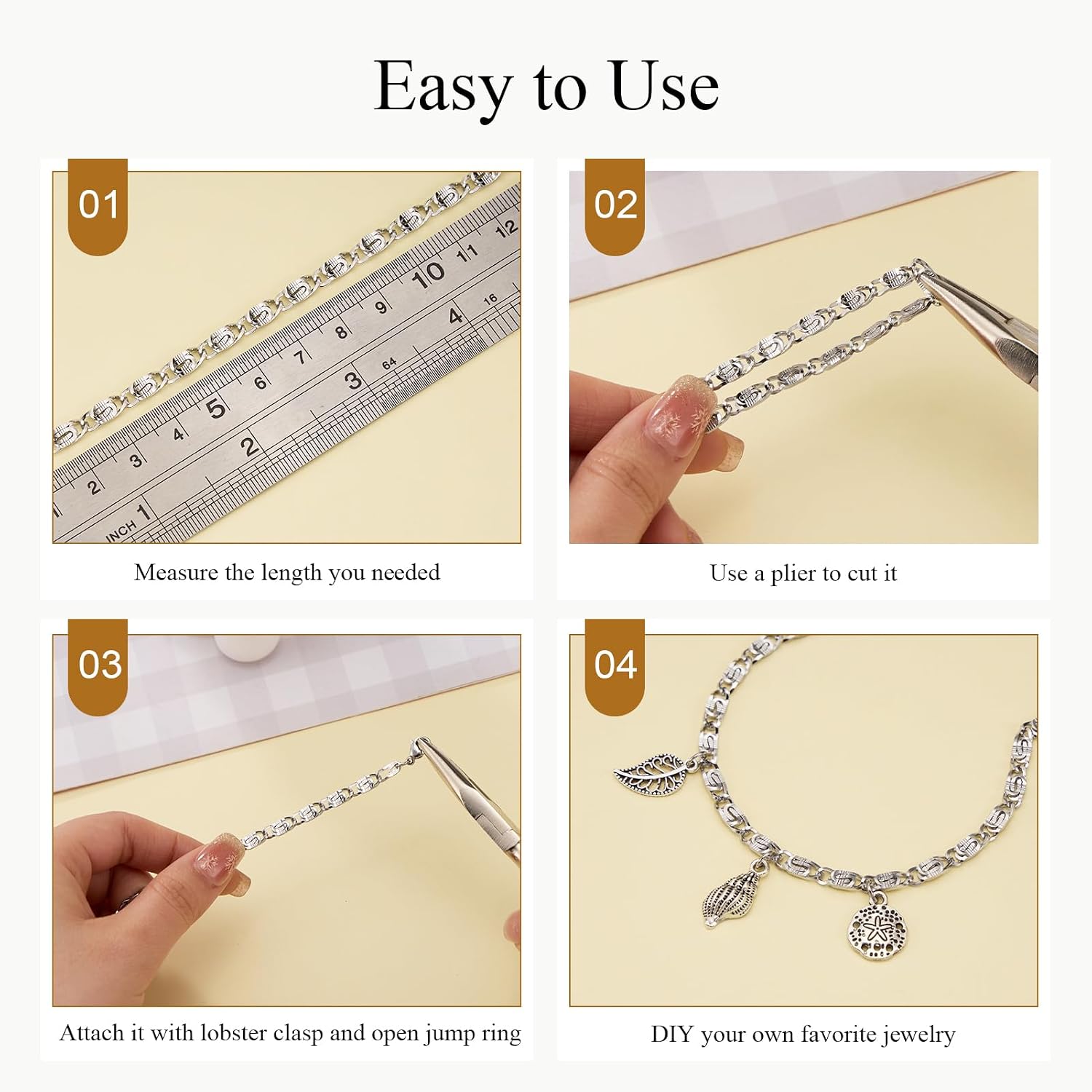 Jabogrii 16.4 Feet Stainless Steel Chain for Jewelry Making Silver Craft Bulk Chain Roll Handmade Jewelry Making Supplies