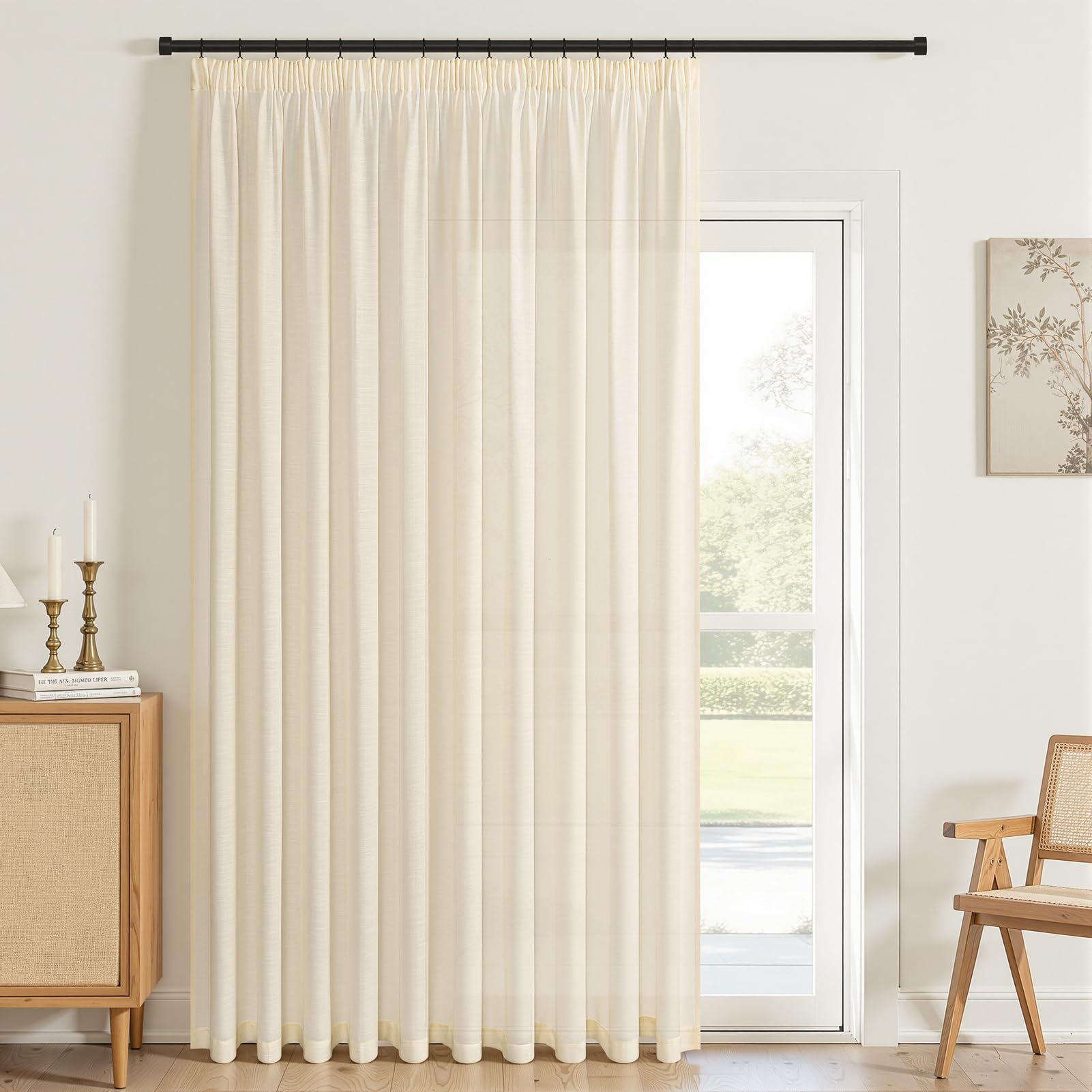 Topfinel 1 Stücke 240x300cm（HxB） Birkenweiß Leinen Vorhänge Natürlicher Stil Boho Gardinen Wohnzimmer Gardine Halbtransparent Vorhänge mit Kräuselband Vorhang für Schienensystem