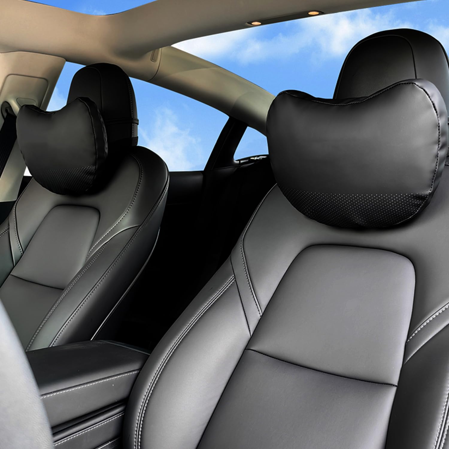 Poduszka pod zagłówek, 2 sztuki, do Tesla Model Y Model 3, model X, model S, poduszka podpierająca kark, prawdziwa skóra nappa, kolor czarny, akcesoria Tesla Model 3/Y/S/X