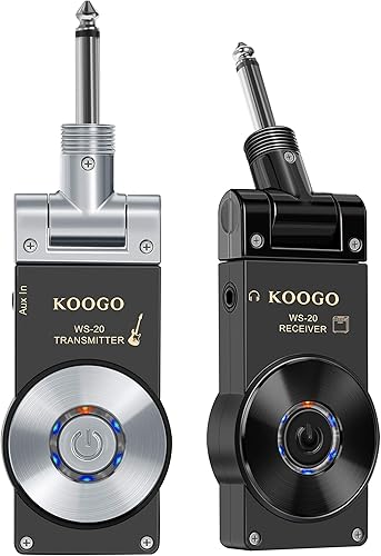 Sistema inalámbrico de guitarra con transmisor y receptor de guitarra digital recargable de 2,4 GHz con color negro y plateado