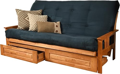 Miniatura 3 de Kodiak Furniture Monterey - Futón tamaño Queen, cajones de almacenamiento, acabado de mantequilla con colchón azul marino de gamuza