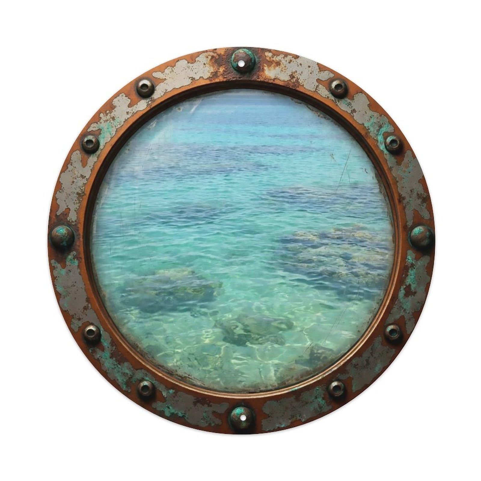 Vintage Porthole Lagoon Blue Nautical Window View Metal Tin Sign