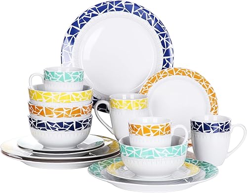 Miniatura 12 de VEWEET, Serie Fiona - Juego de vajilla de 30 piezas para 6 personas, blancos con rayas negras y grises, vajilla de porcelana de platos de postre