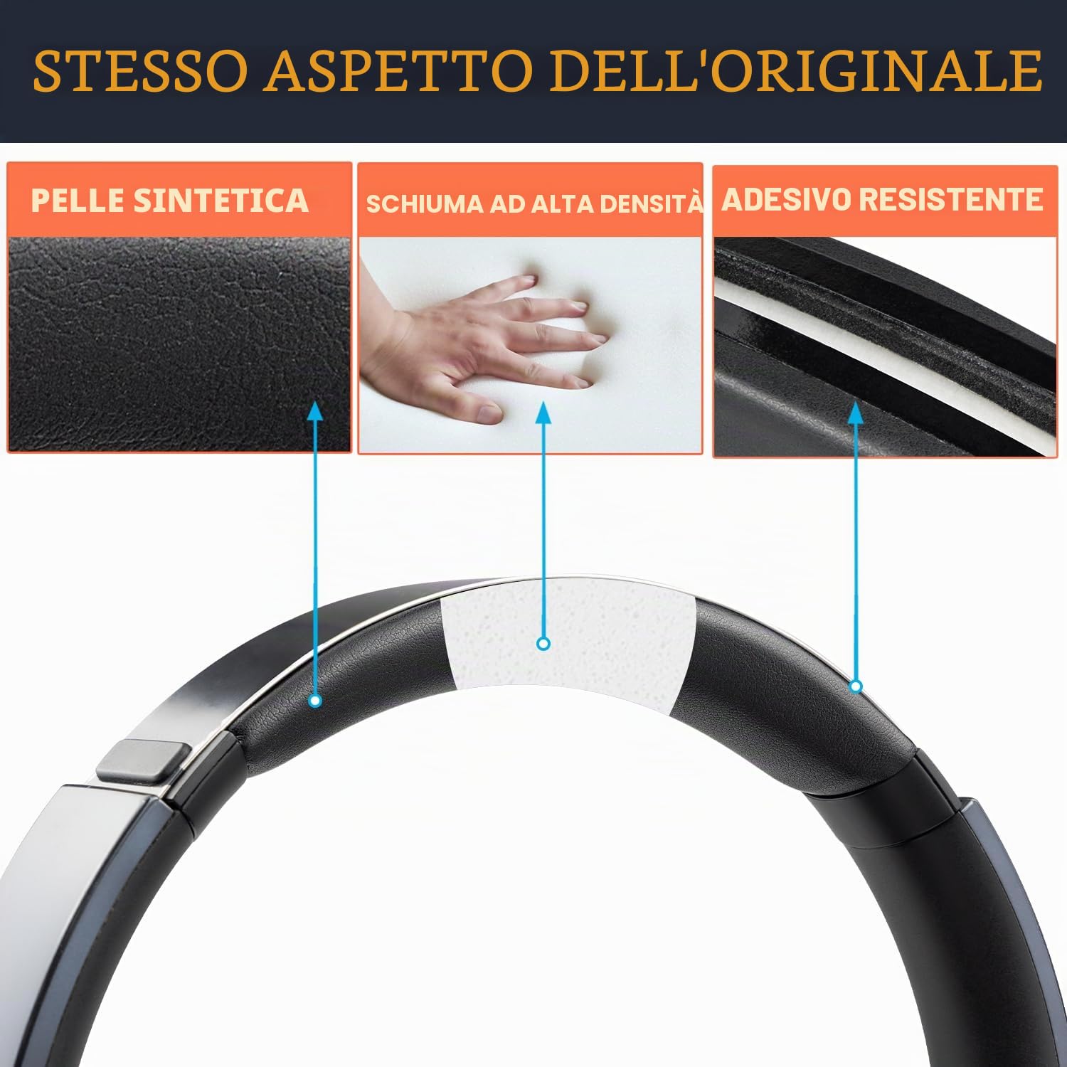 SOULWIT Cuscinetti Auricolari + Archetto, Ricambio Kit per Sony WH-1000XM2 (WH1000XM2) e MDR-1000X (MDR1000X) Cuffie, Padiglioni Cuffie e Fascia Superiore - Nero