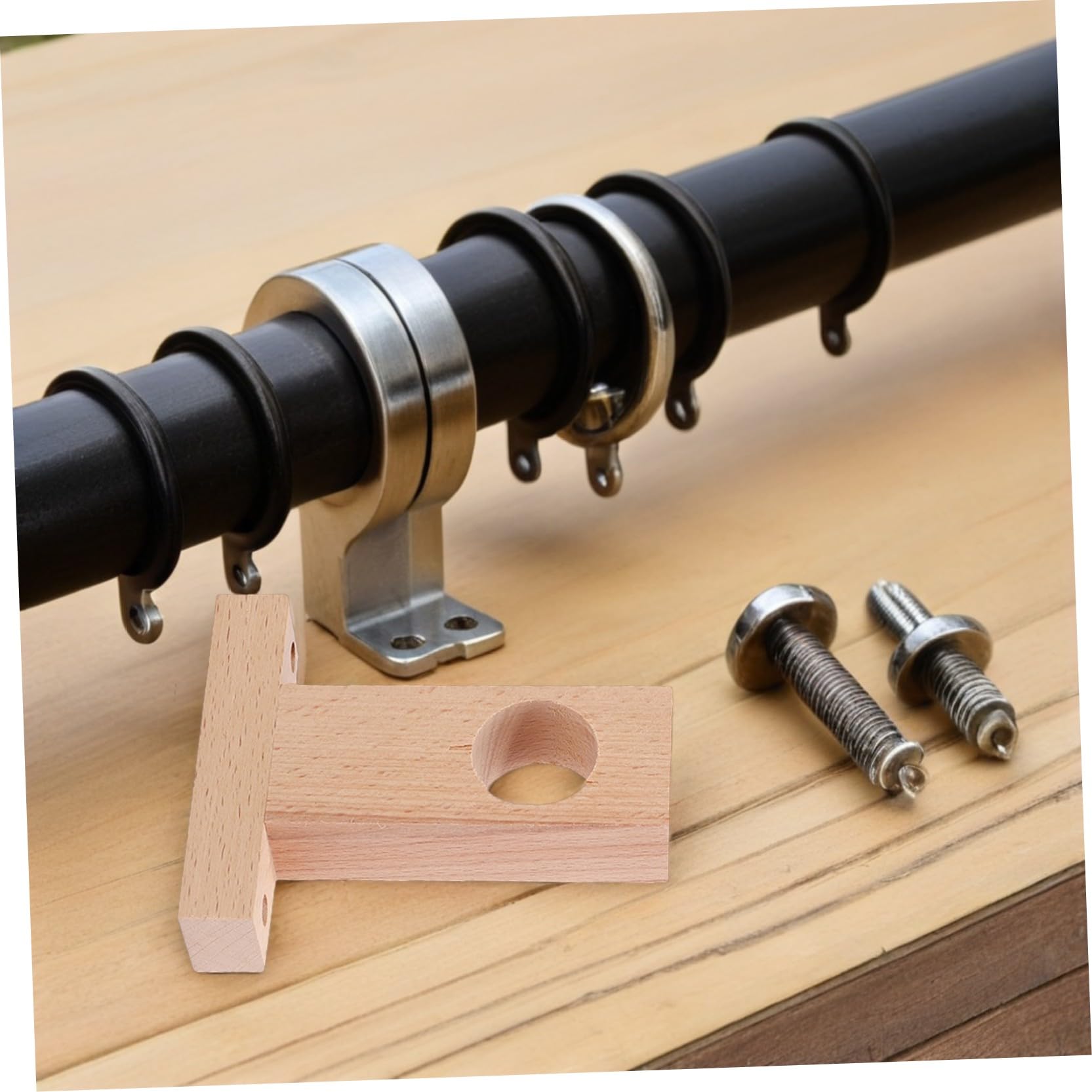 Mobestech 4pezzi Supporti in Legno per Bastoni per Tende Interni Semplici e Resistenti Porta Bastone da Parete per Decorazioni Moderne Facili da Installare e Sicuri