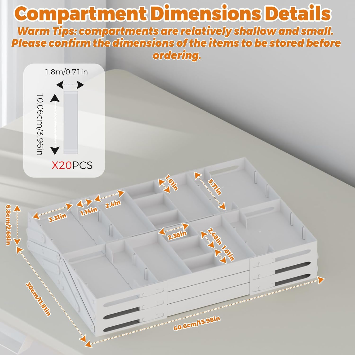 3 Tier Drawer Organizer - Expandable Junk Drawer Organizer Smart Office Supply Organizer, Folding Kitchen Tool Storage Multi Level Desk Organizer for Makeup, Jewelry Storage(2 Row 3 Tier, White)