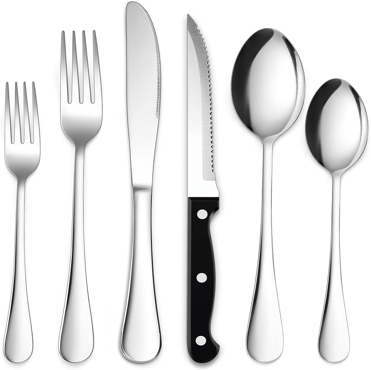 24-Piece Silverware Set with Steak Knives Stainless Steel Cutlery Flatware Set for 4 Thumbnail