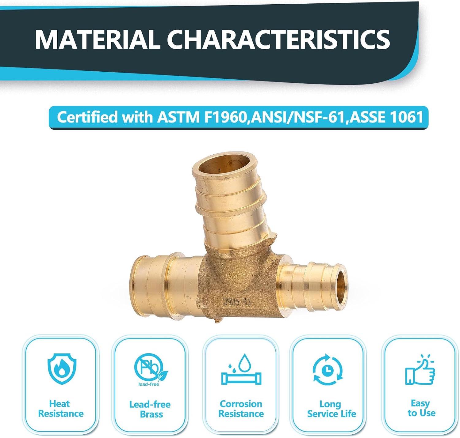 (5-Pack) Seelink 3/4" x 1/2" x 3/4" PEX-A Tee Expansion Fittings, for PEX Tubing Pipe Hose Fittings, ASTM F1960(PEX1960046)