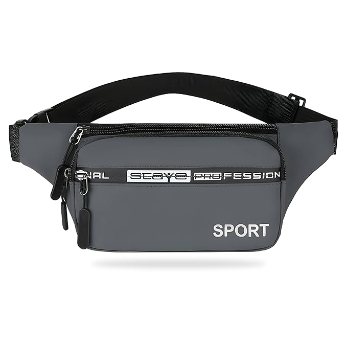 Kraptick Premium Unisex Waist Bag for Men and Women - Stylish Fanny Pack, Hip Bag, Travel Money Belt (Grey)