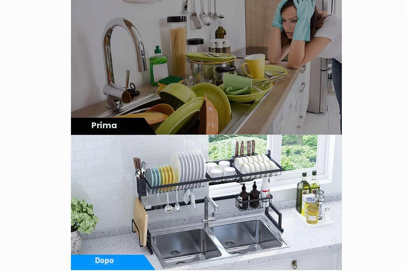 YASTA Scolapiatti da Appoggio Gocciolatoio Nero per Lavello Griglia Porta Utensili da Cucina Organizer Salvaspazio