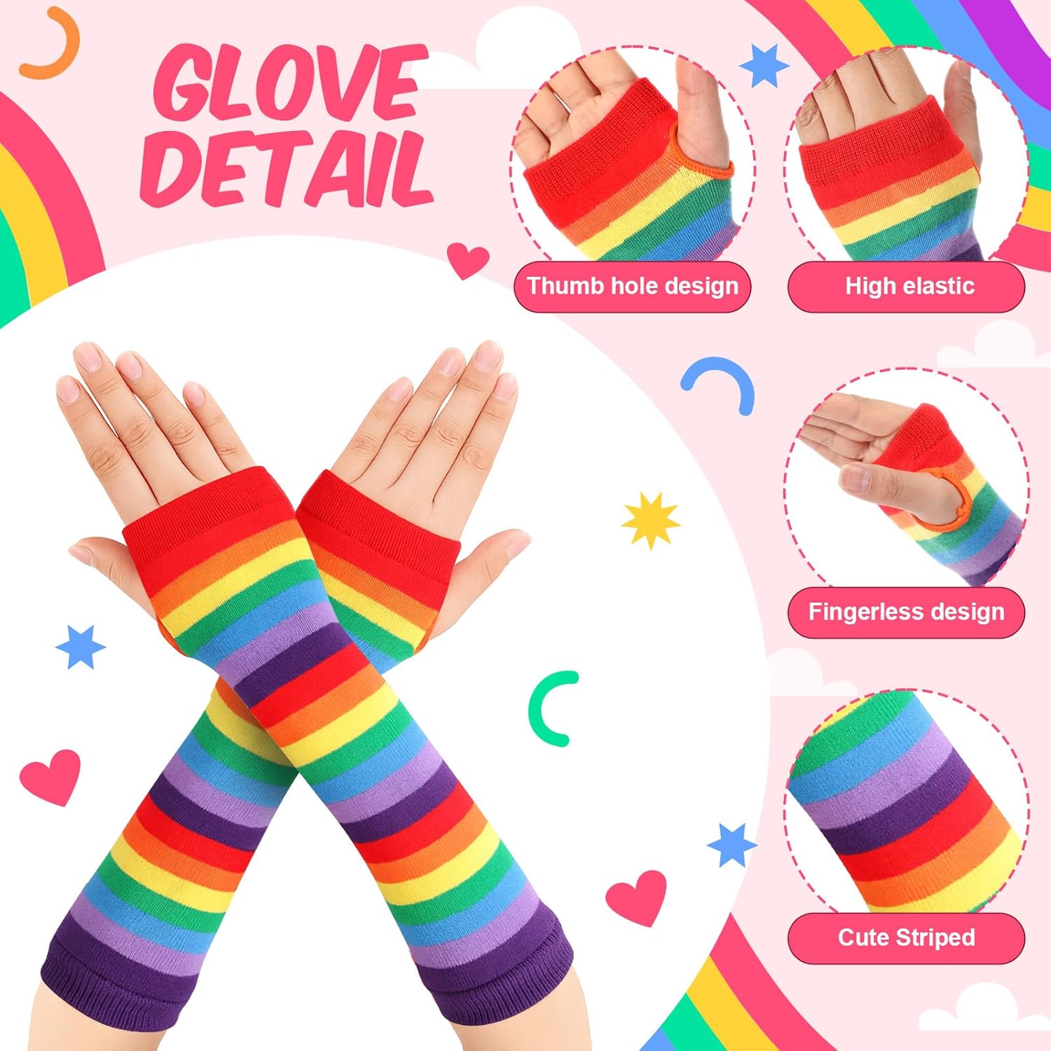 Geyoga Arm Warmers Leg Warmers Striped Thigh High Socks Fingerless Gloves Stockings Christmas Halloween - Image 4