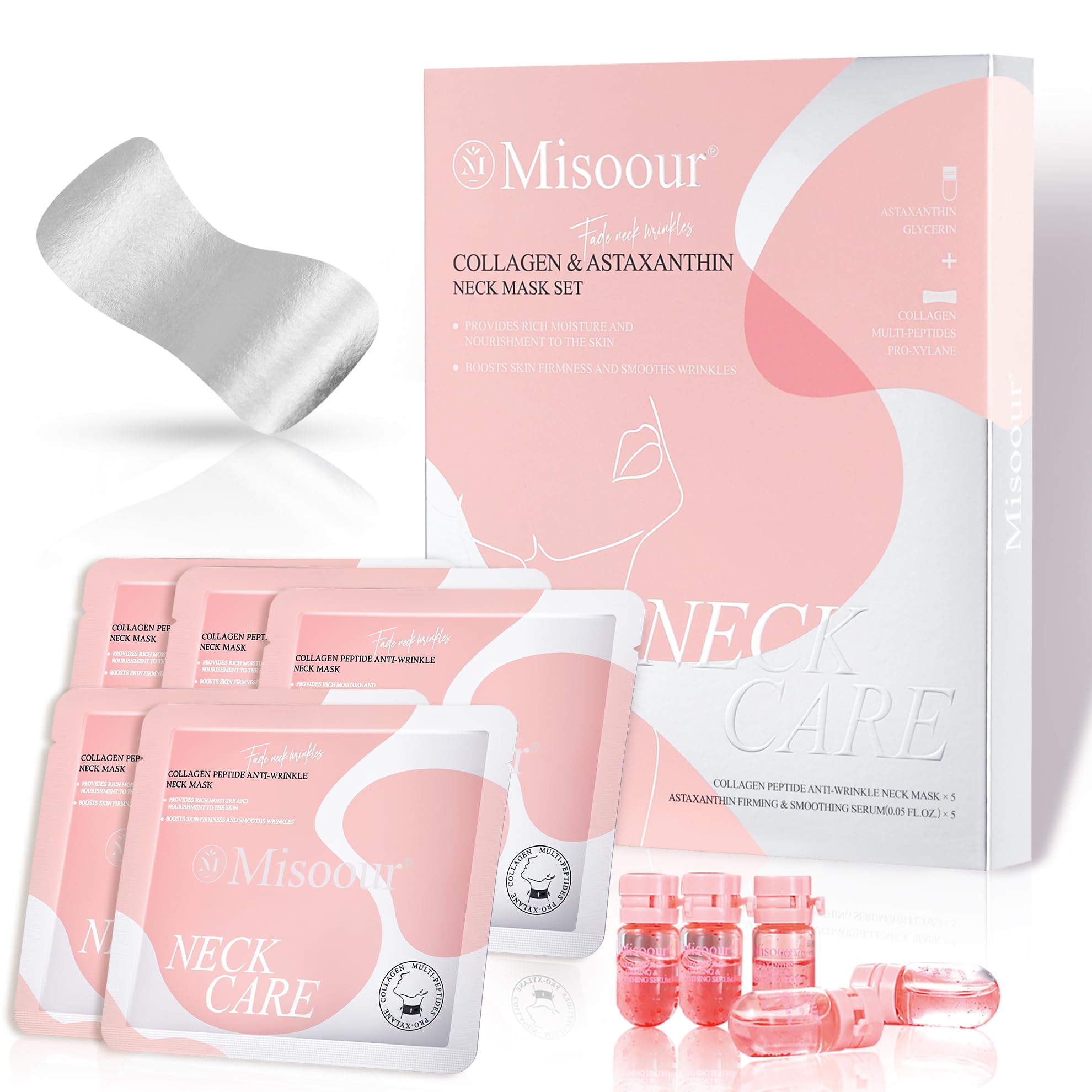 Misoour Neck Collagen Mask with Astaxanthin, 2 in 1 NeckMask for Anti-wrinkle, Firming, Moisturizing