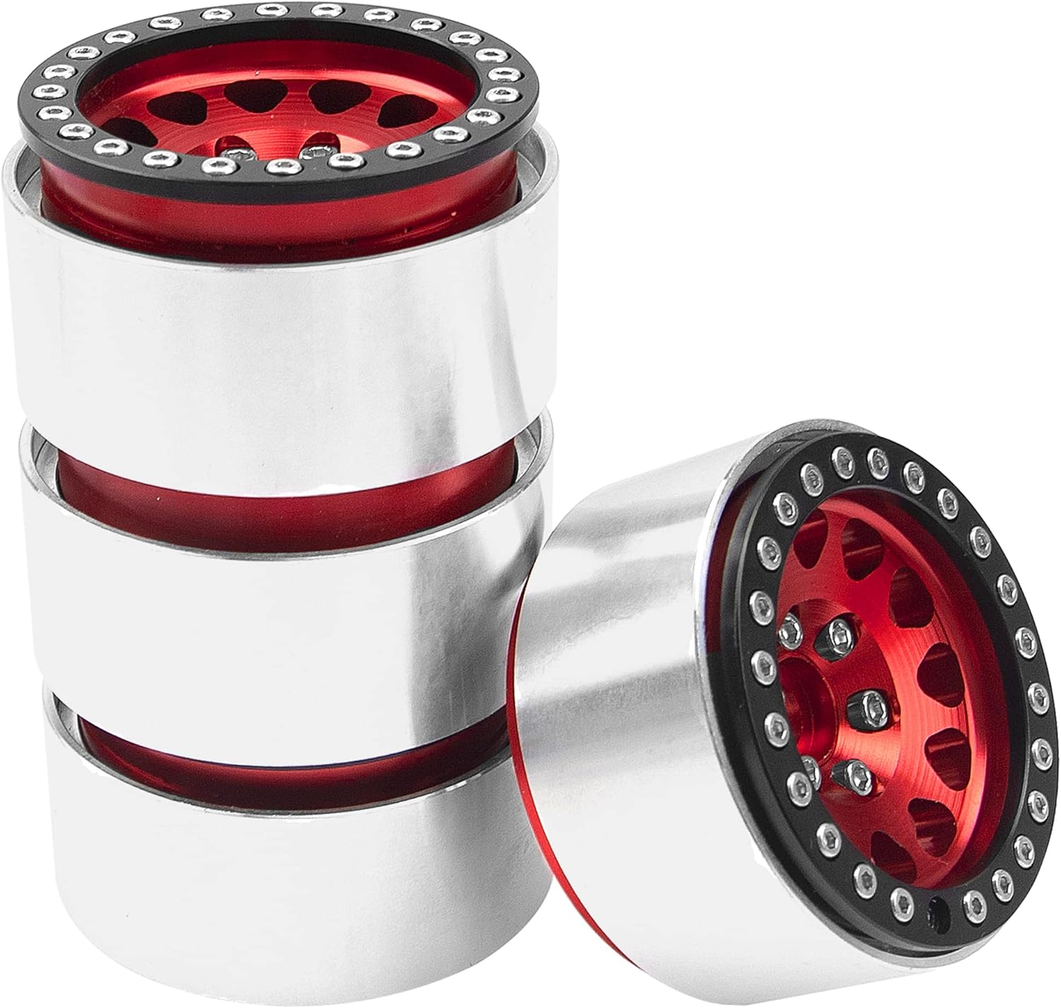 4Pack Vgoohobby Alloy 1.9" RC Beadlock Wheels Rims 12-Spoke Thickness 30mm Compatible with Axial SCX10 D90 Traxxas TRX4 RedCat Gen8 Tamiya CC01 1/10 RC Crawler Car (Red)
