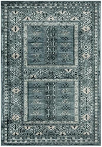 LUXE WEAVERS Alfombra bohemia tribal 2093 azul de 5 x 7 pulgadas, geométrica no desprende pelusa, alfombra para sala de estar