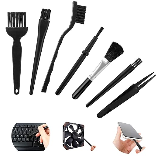 Kit de Cepillo Antiestático, Plástica Brocha Antiestática, Cepillo de Limpieza Antiestático 6 en 1, Brochas de Limpieza para Teclado Ordenador Placa Base(Negro)