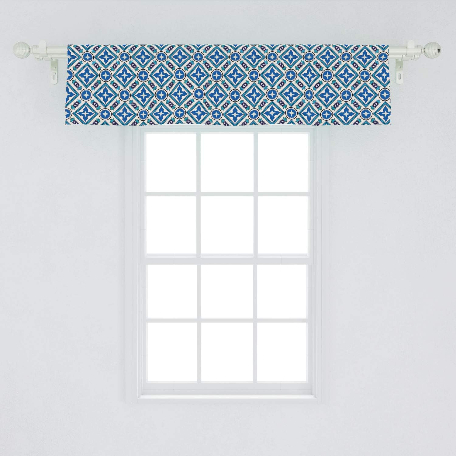 Lunarable Antique Window Valance, Ornament in Style Traditional Design, Curtain Valance for Kitchen Bedroom Decor with Rod Pocket, 54" X 12", Royal Blue Pale Blue