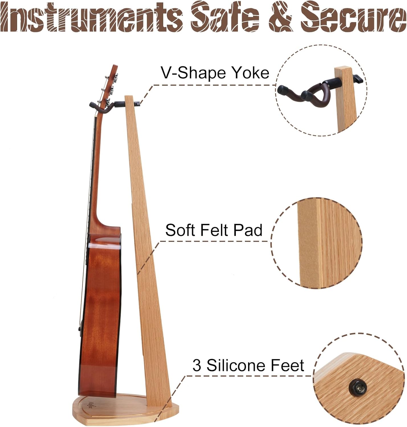 Guitar Stand, Acoustic Guitar Stand, Red Oak Wooden Guitar Stand, Floor Guitar Stand for Acoustic Guitar, Mandolin, Wood Guitar Stand for Home, Living Room Decoration, Guitar Gifts for Men